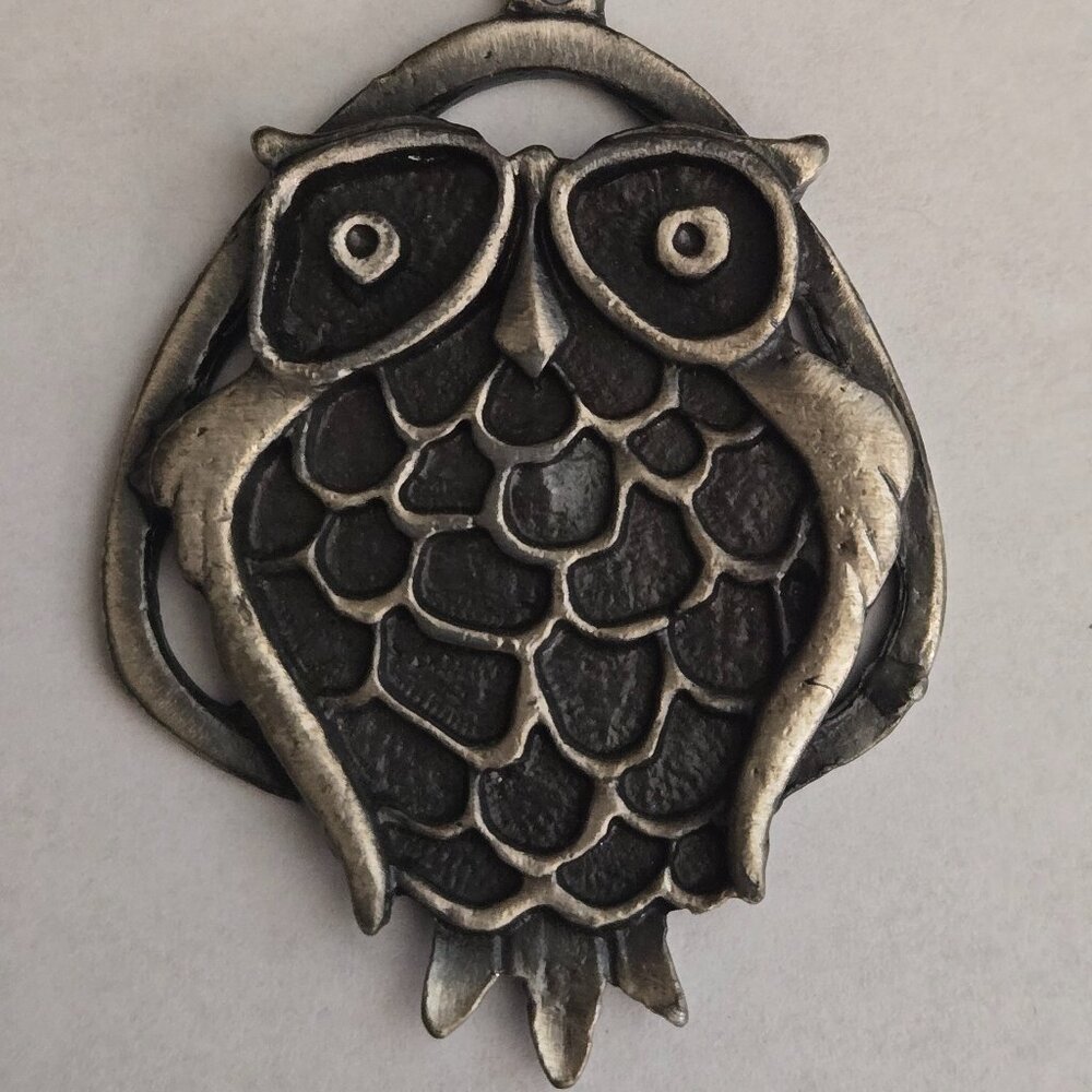Hoot Owl Pendant on a 24" Chain Necklace Silver and Black in Color